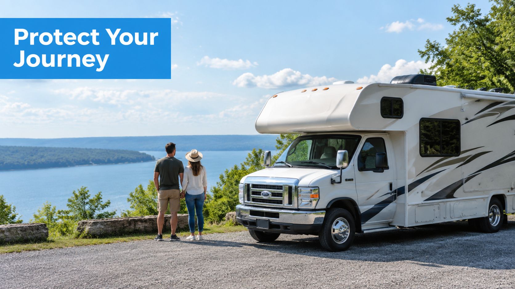 rush rv insurance rv couple Rush RV Insurance Guide to Coverage and Savings You've parked your RV in Rush after a weekend near the Finger Lakes. The awning is folded, the tanks are checked, and the next trip is already on the calendar. Then a practical question appears: does your current auto policy really protect the RV, its contents, and the way you use it? A couple standing hand in hand, looking at a beautiful lake view beside their white RV.